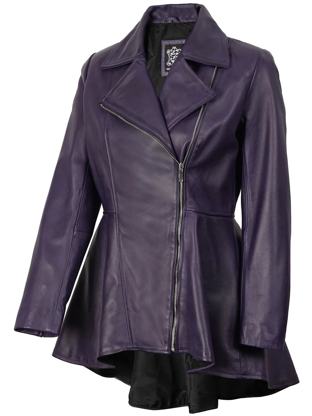 Asymmetrical Purple Peplum Leather Jackets Womens 