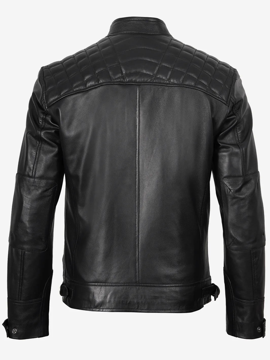 Authentic Johnson Real Leather Quilted Motorcycle Jacket for Men