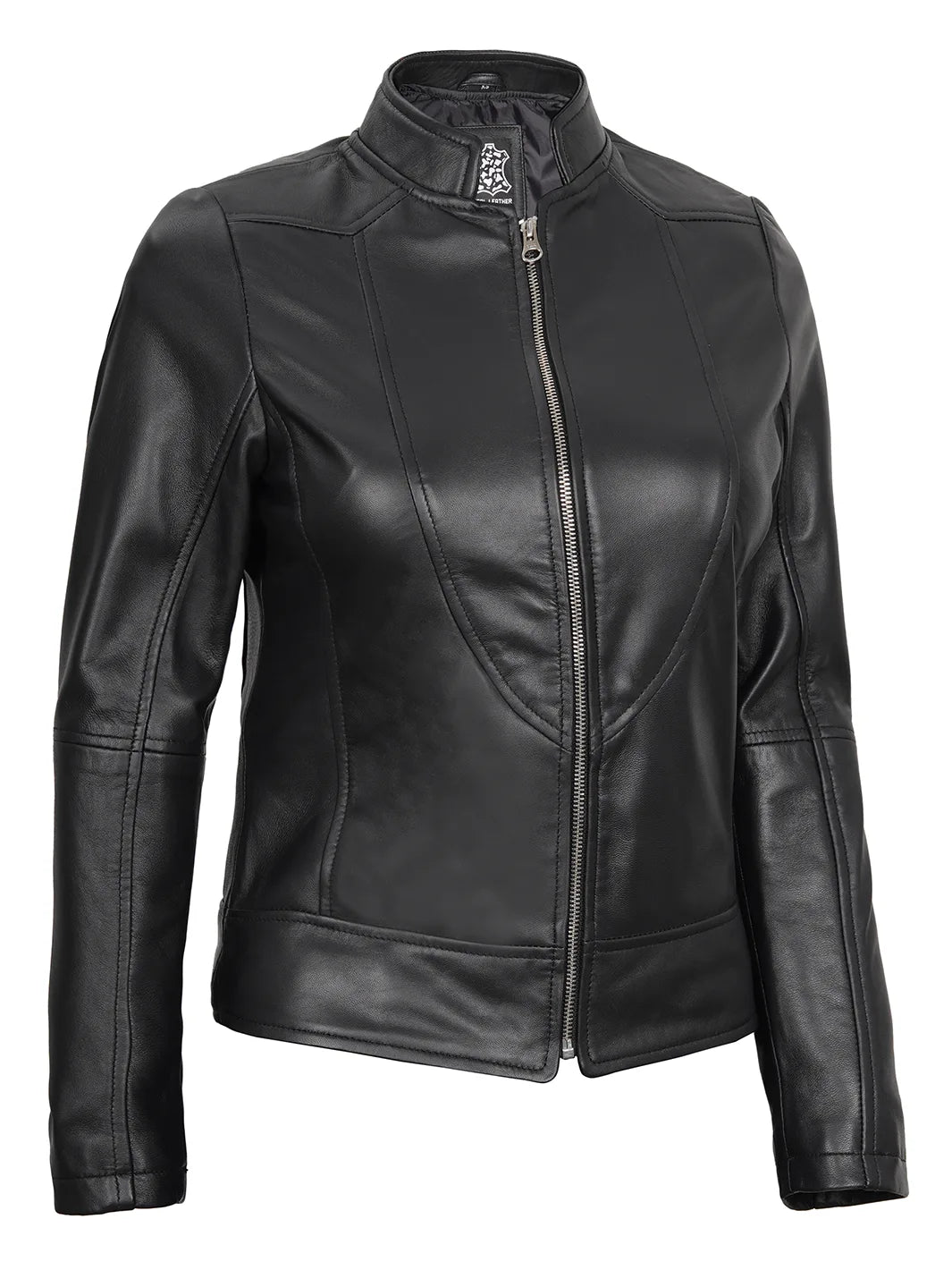 Black Cafe Racer Leather Jacket for Womens 
