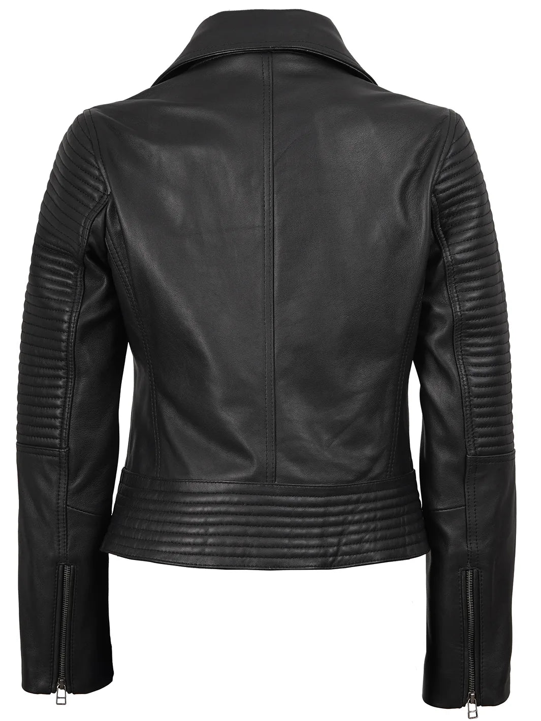 Black Leather Moto Style Jacket for Women