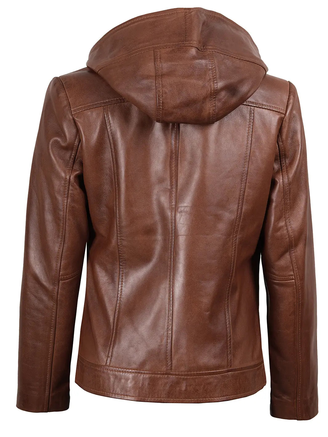 Cidra Asymmetrical Brown Hooded Leather Jacket Women