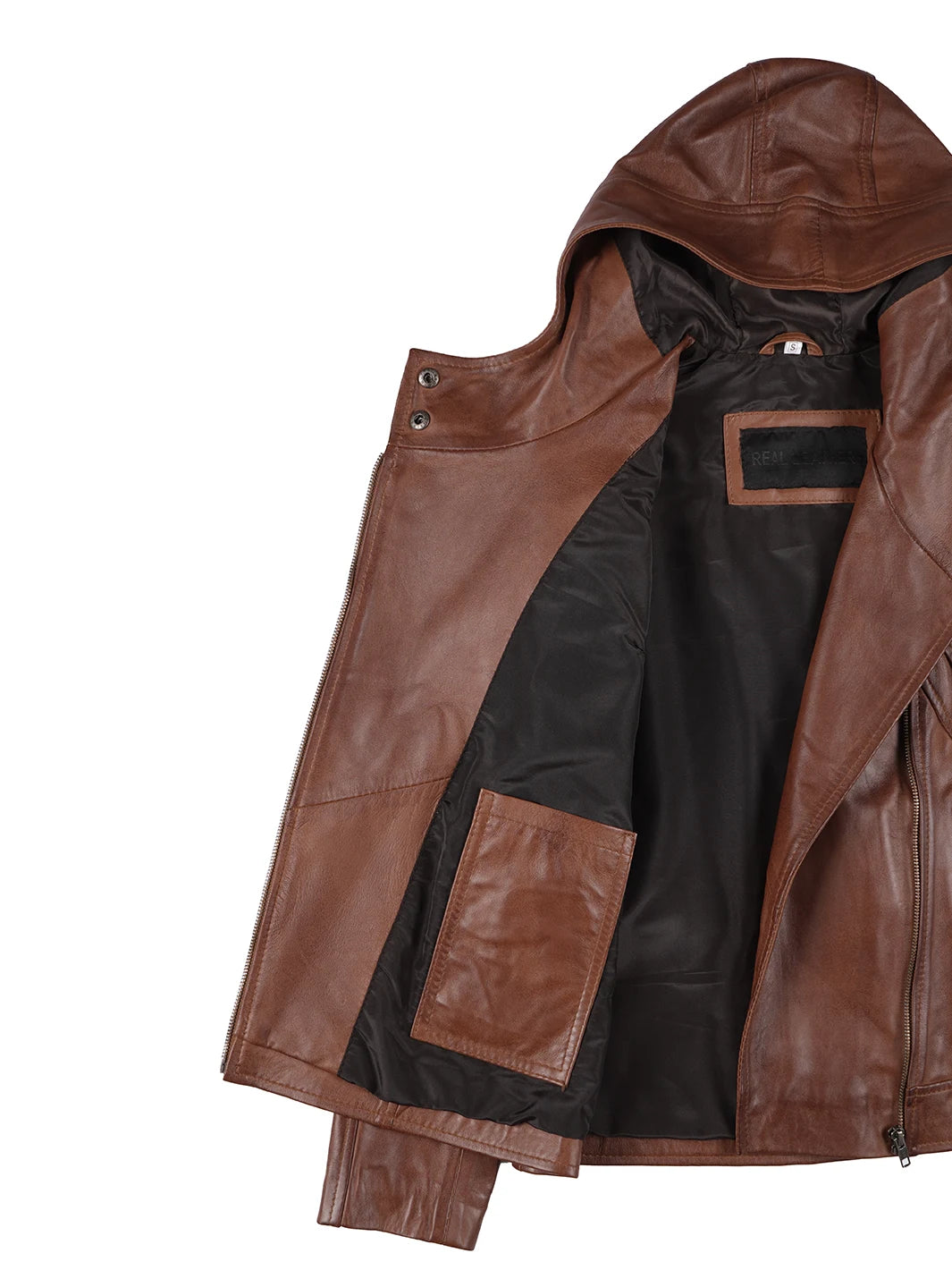 Cidra Brown Hooded Leather Jacket For Womens