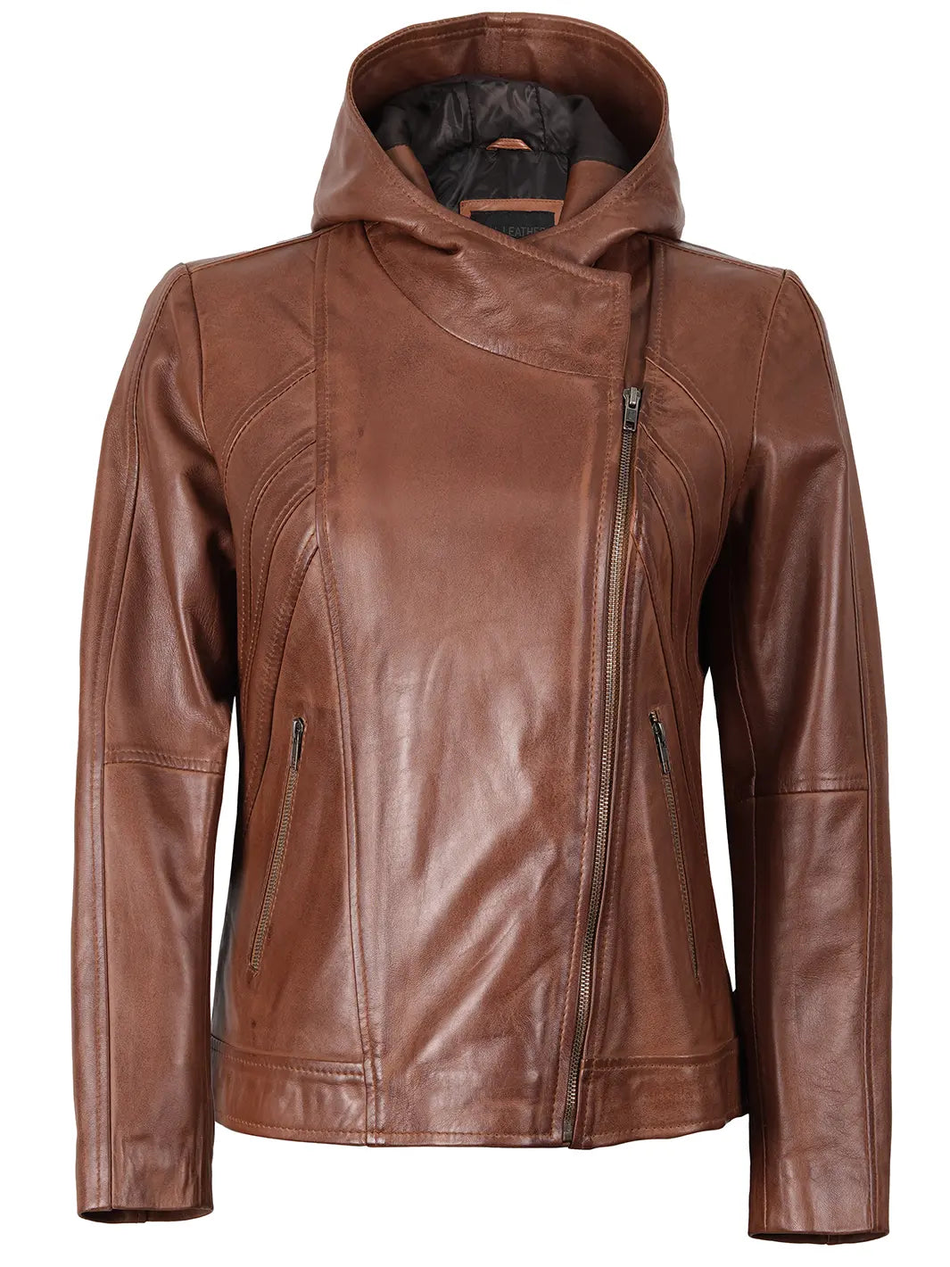 Cidra Women Brown Hooded Leather Jacket
