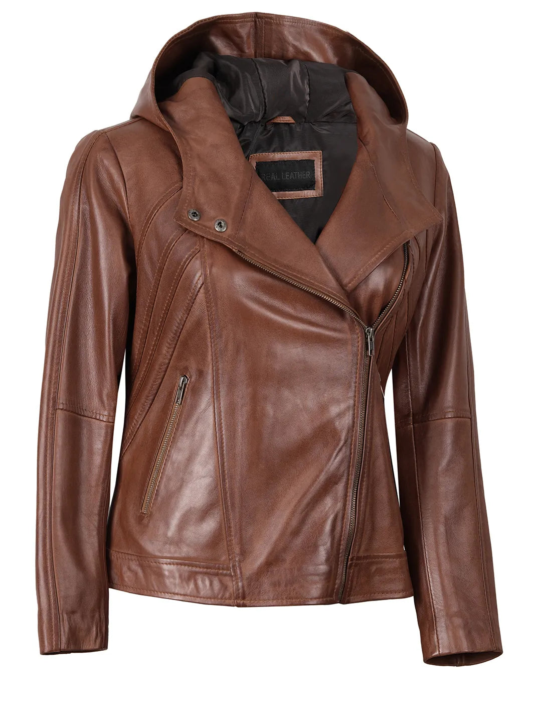 Cidra Women's Brown Hooded Leather Jacket