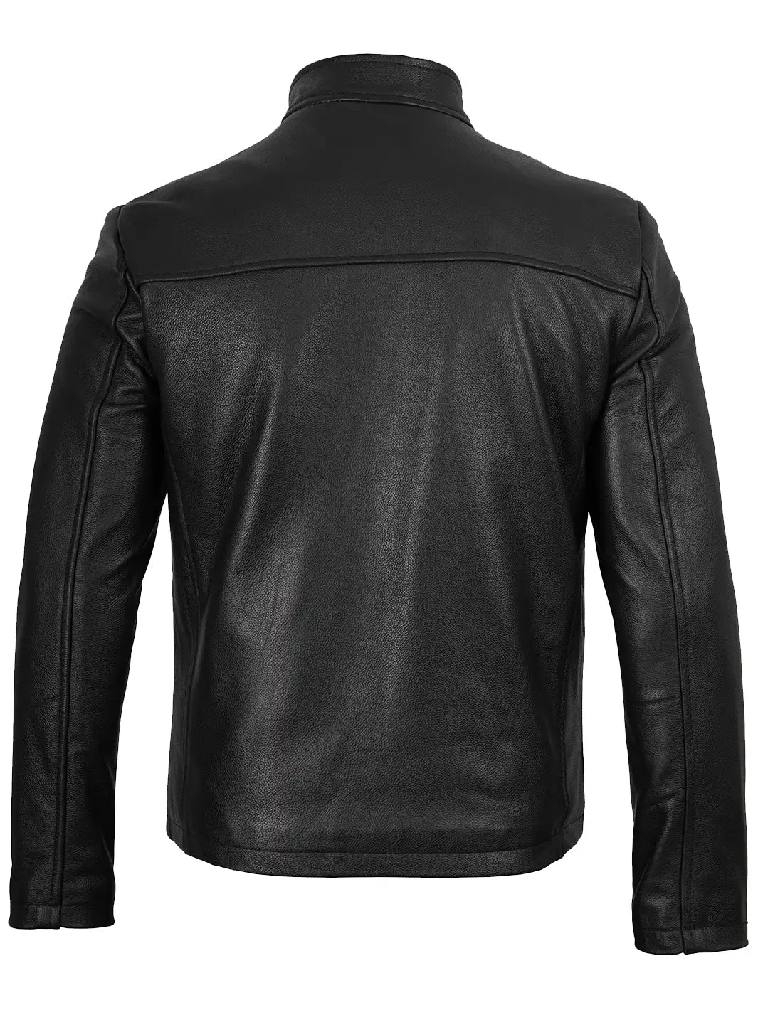 Genuine Cowhide Men’s Cafe Racer Leather Jacket in Black