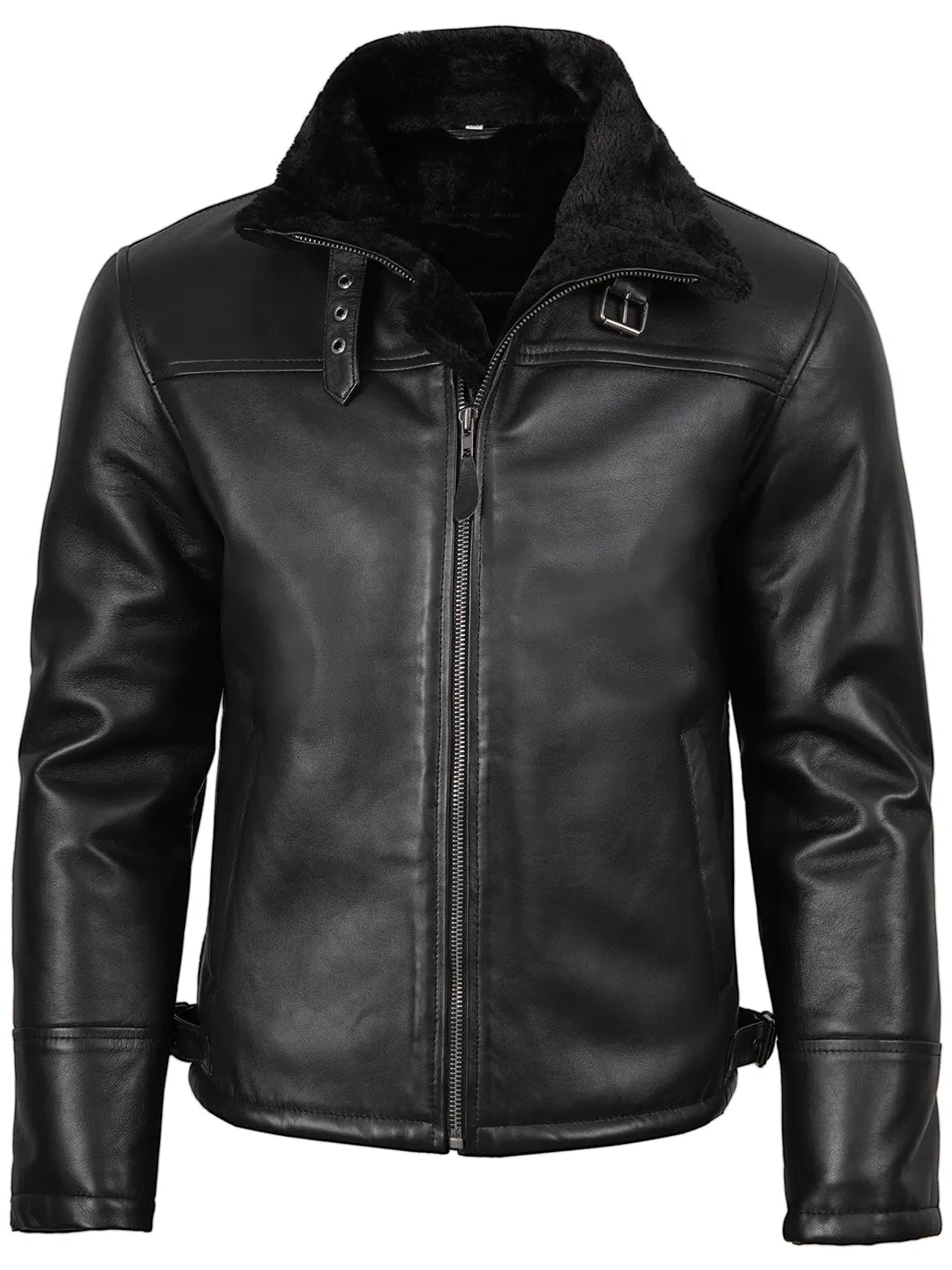 Mitchel Black Shearling Leather Bomber Jacket For Mens