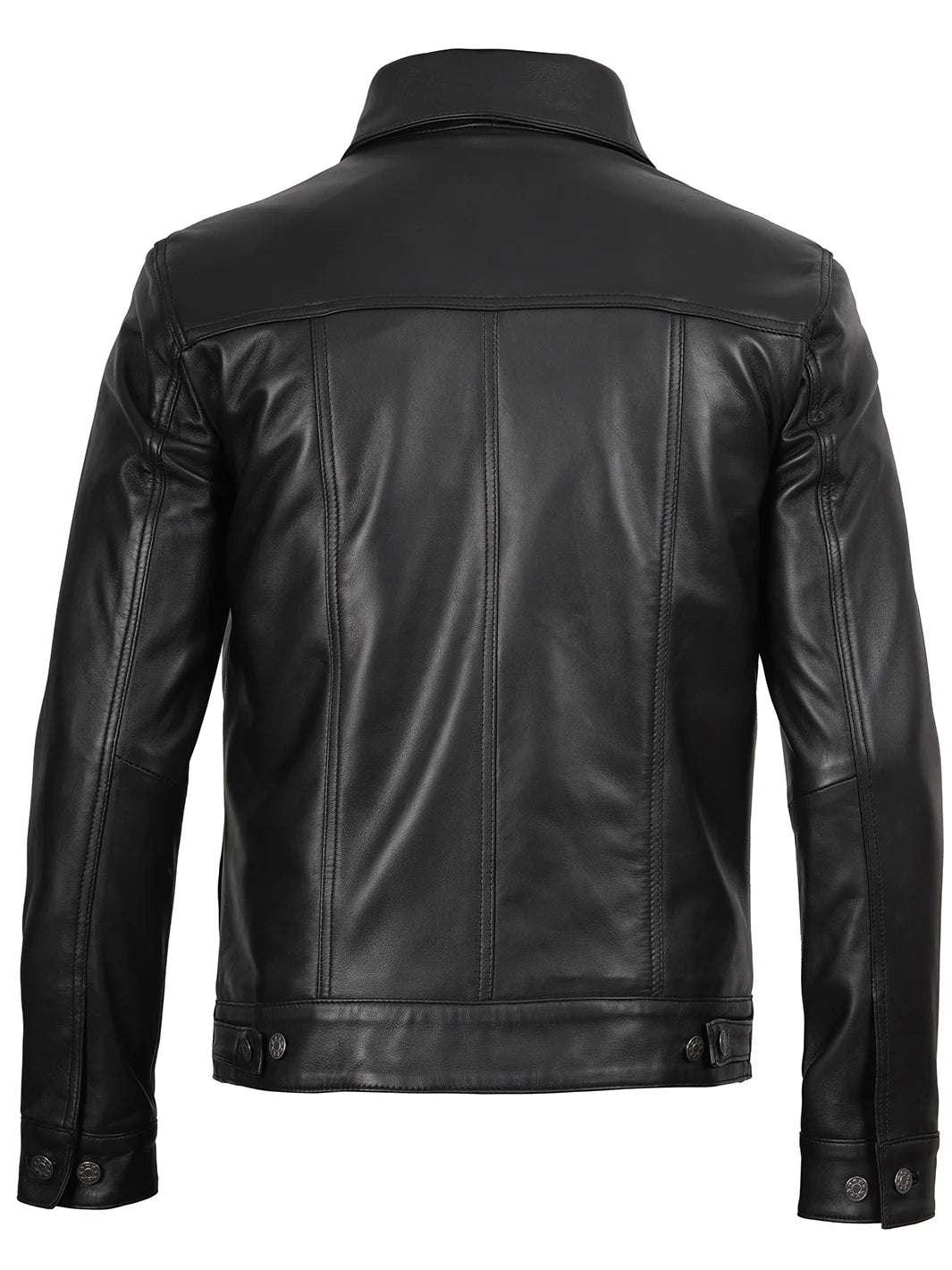 Mens Black Trucker Leather Jacket 