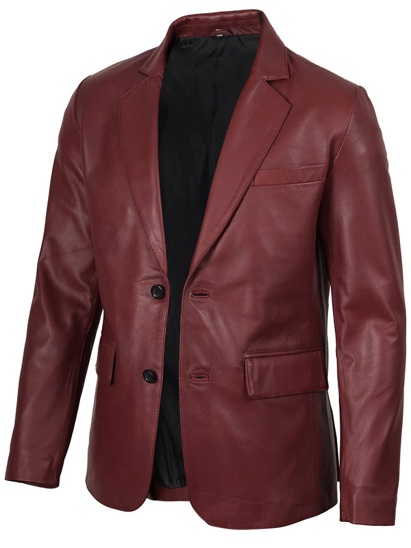 Mens Burgundy Real Leather Blazer