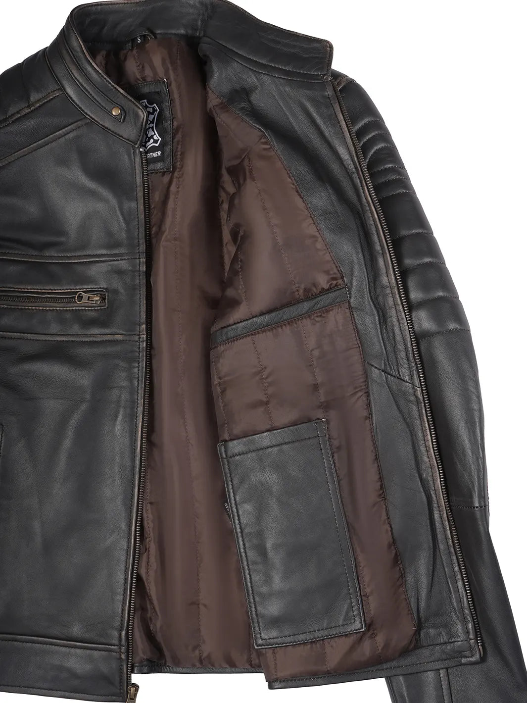 Mens Dark Brown Cafe Racer Jacket Features 