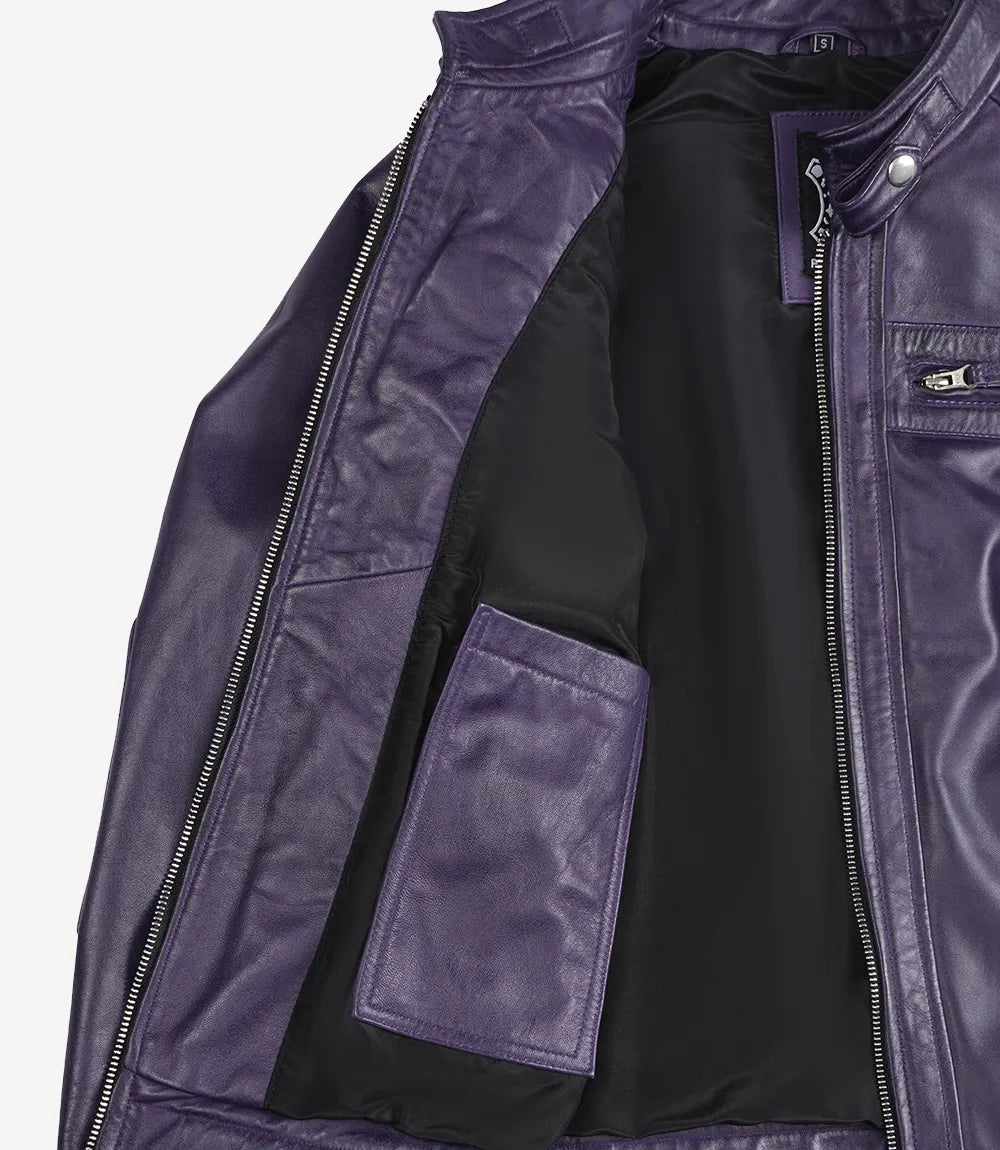 Purple Real Leather Jacket for Women