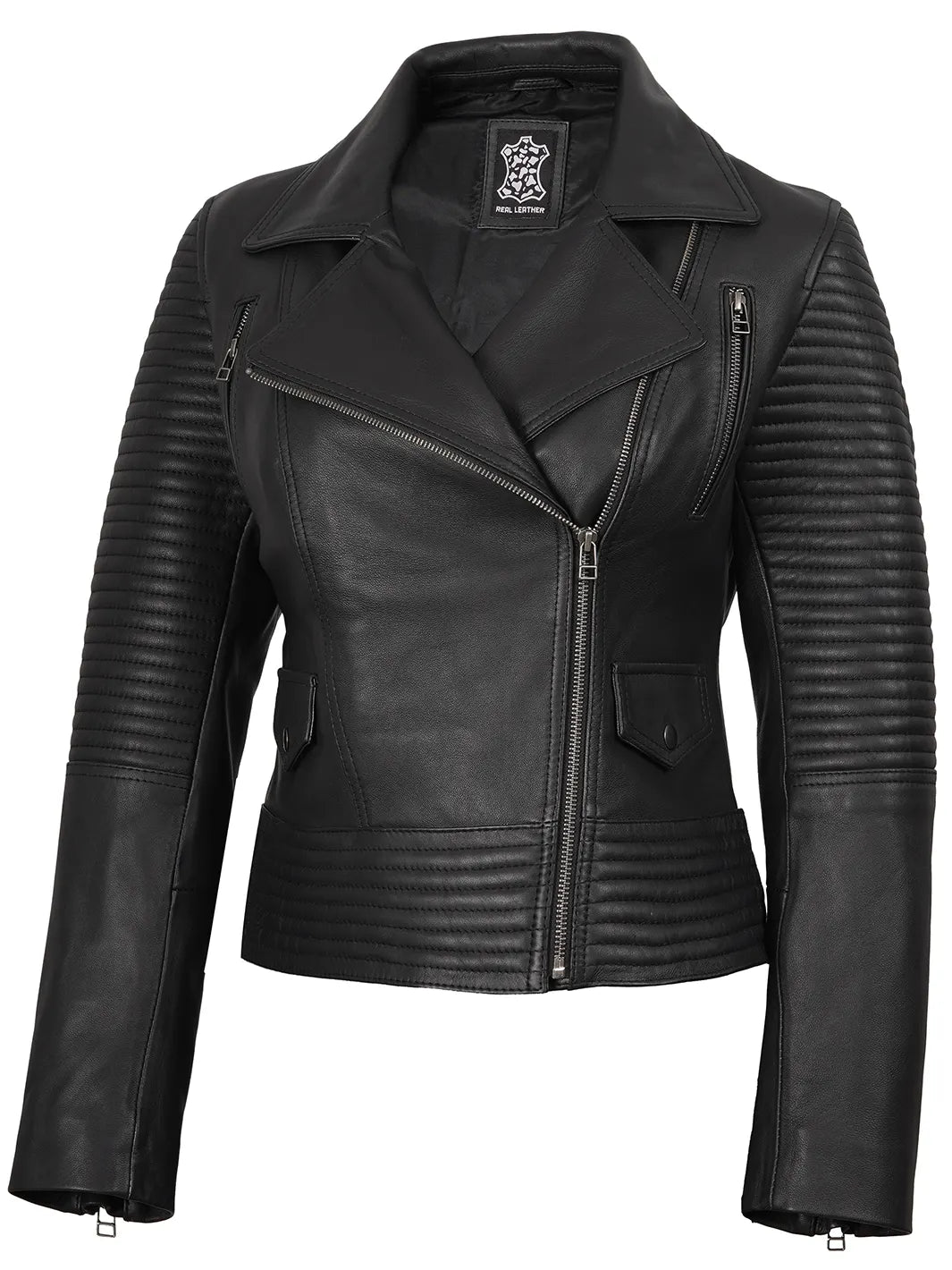 Womens Black Leather Moto Style Jacket