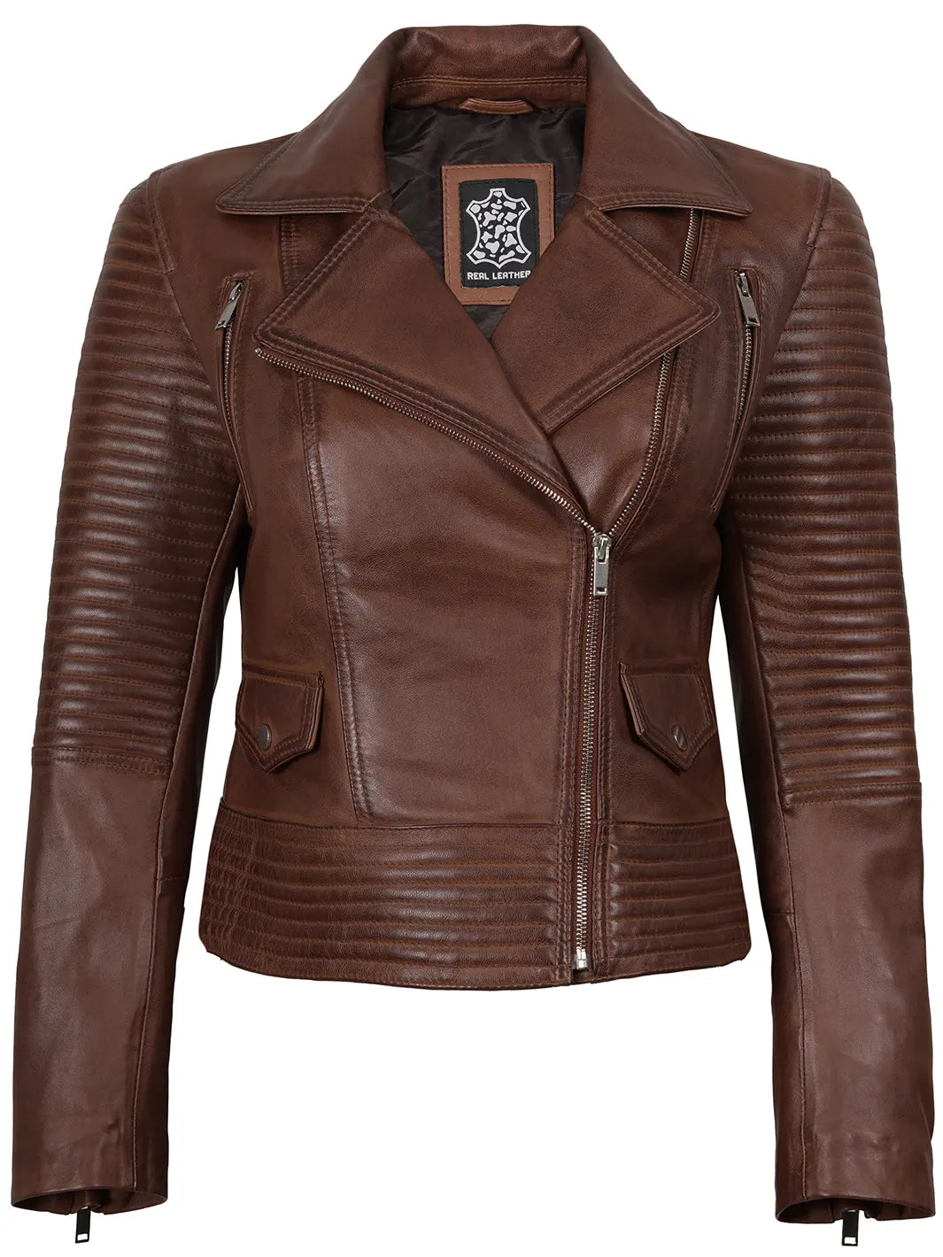 Womens Cognac Wax Biker Leather Jacket