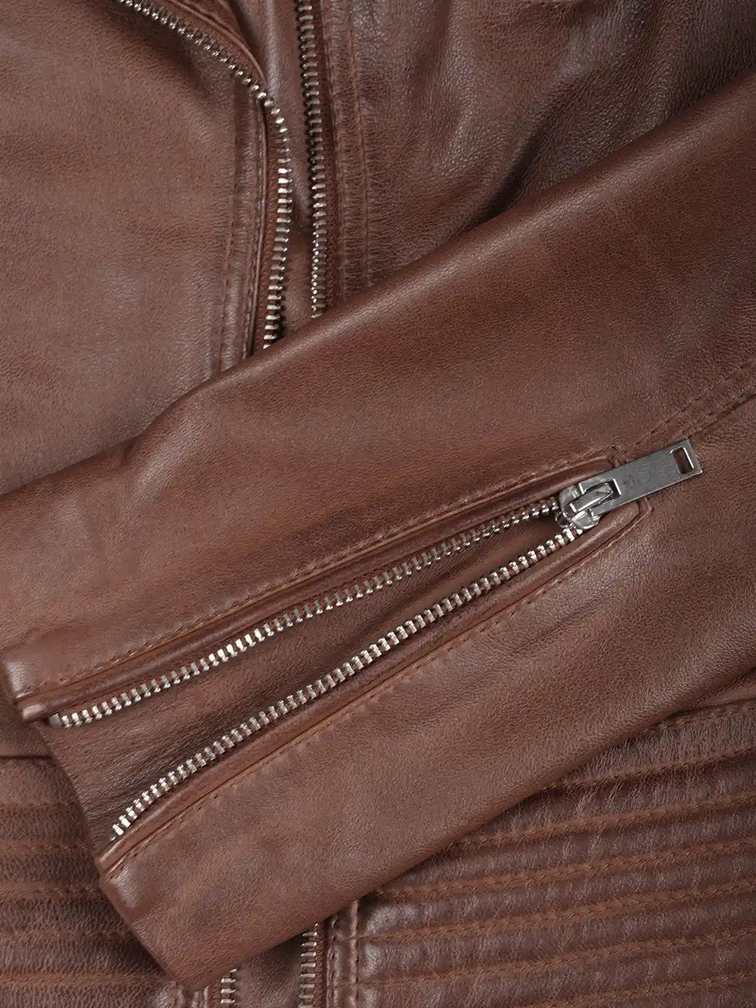 Womens Cognac Wax Leather Jacket Features
