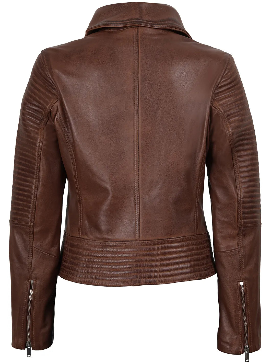 Womens Cognac Wax Motorcycle Leather Jacket