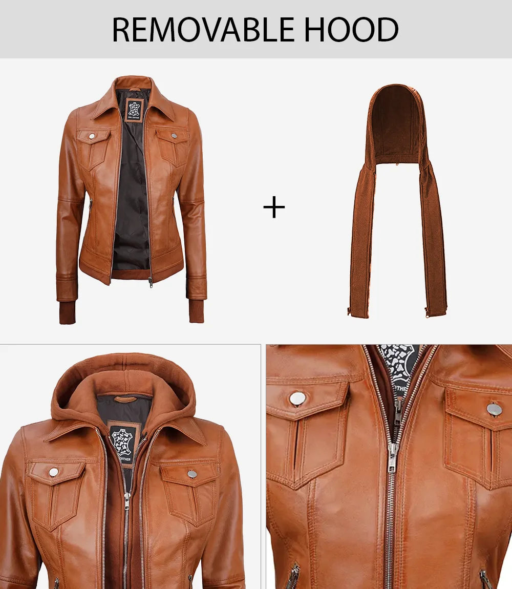 removable hood leather jacket
