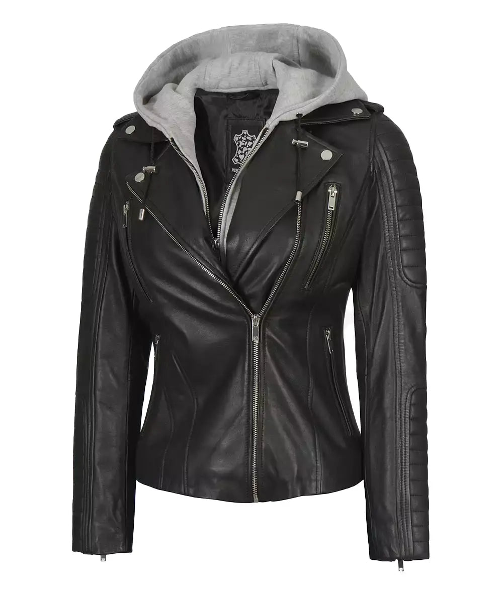 womens black leather jacket