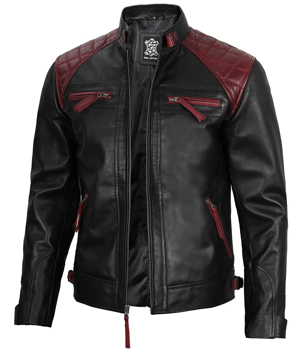 Mens real leather biker jacket