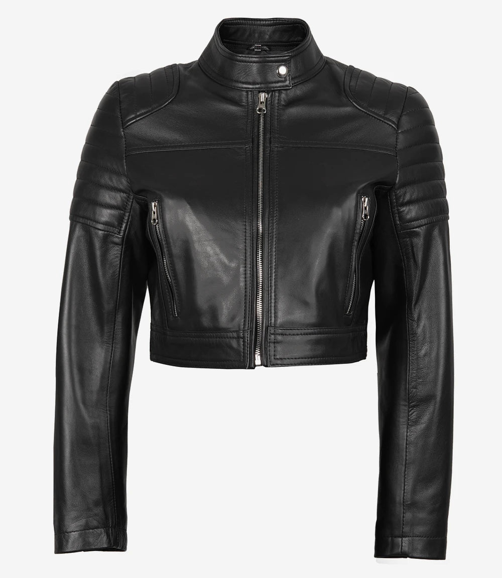 lambskin real leather cropped jacket