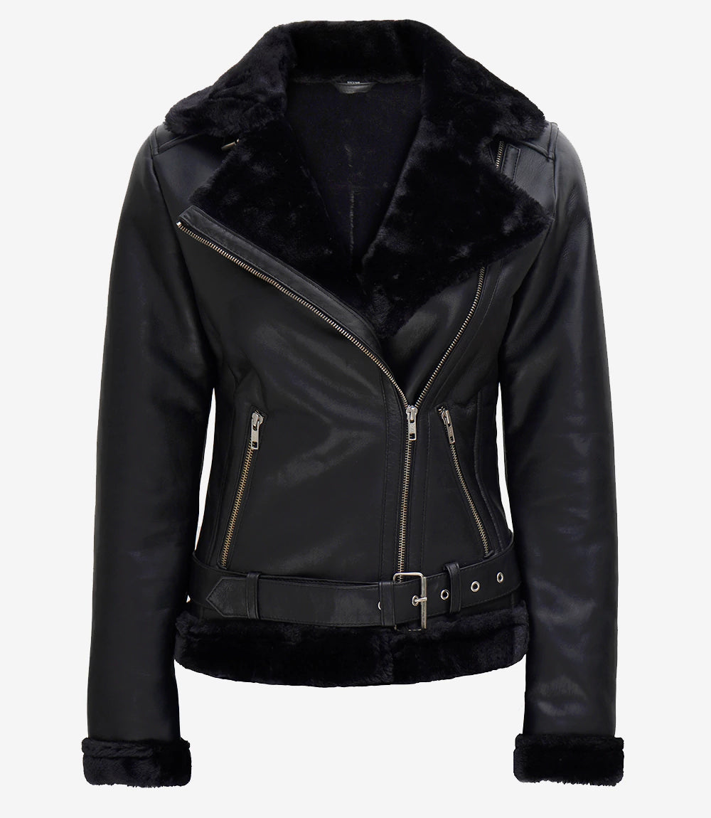 black shearling leather jacket