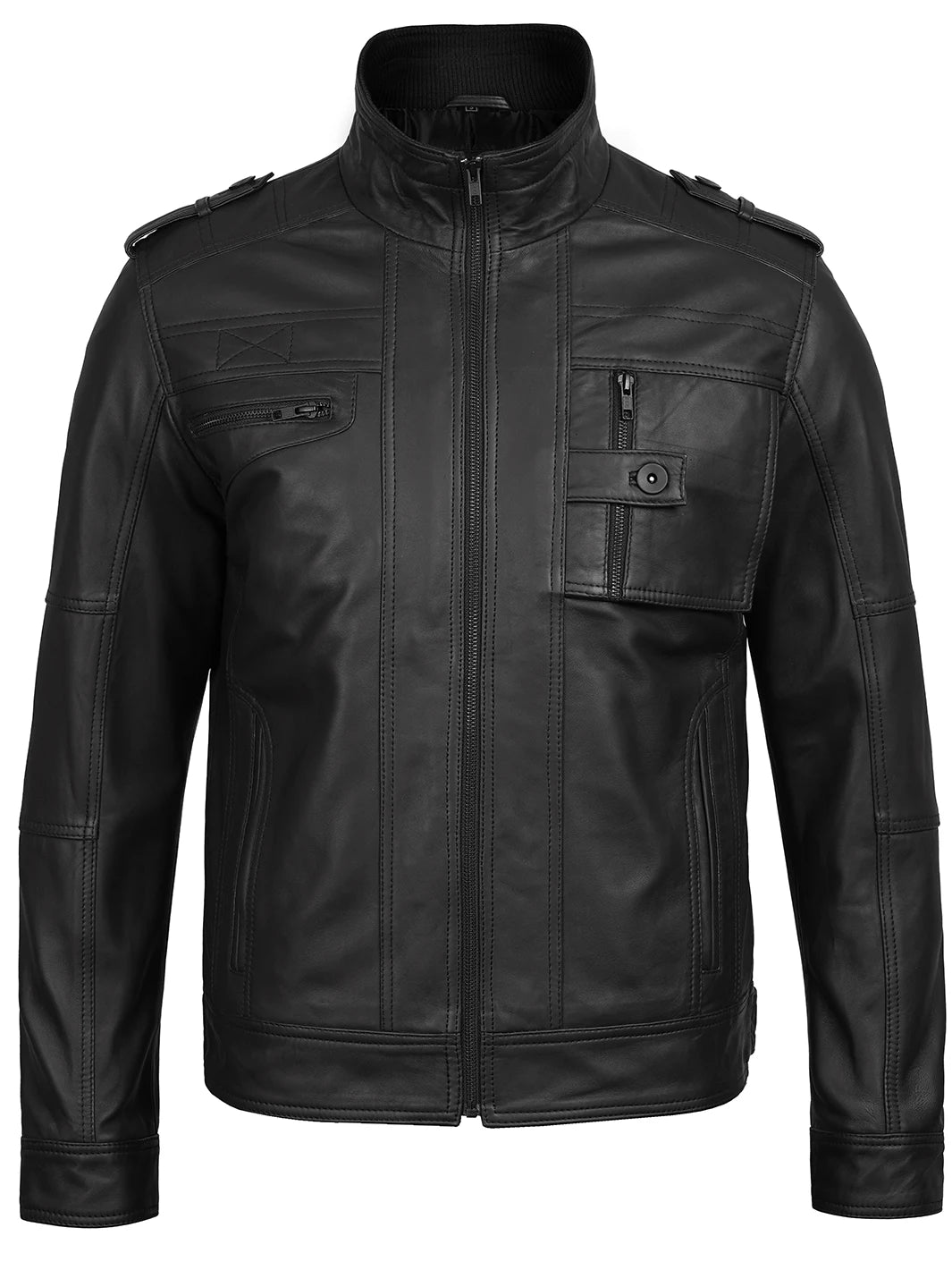 mens biker leather jacket black