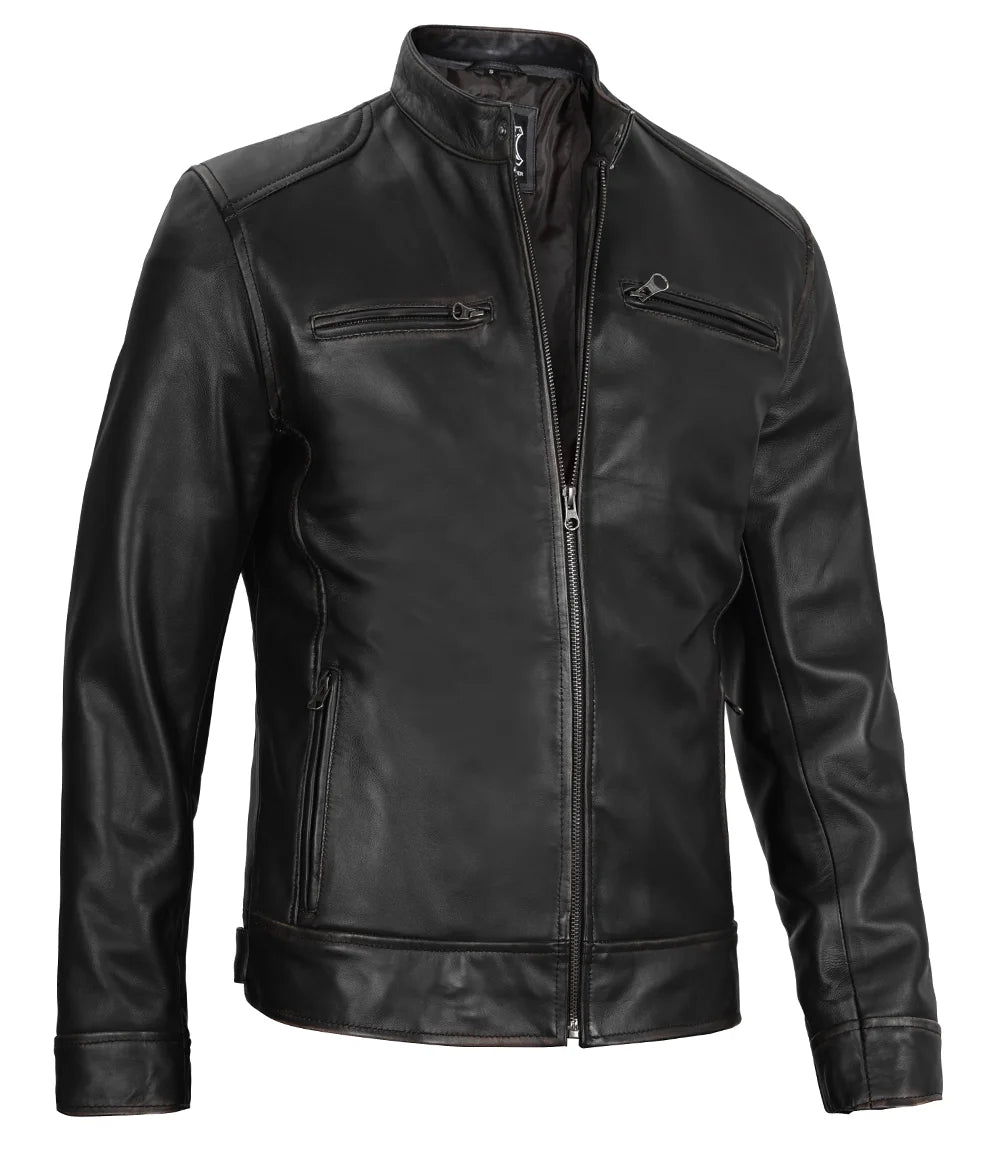 Black leather jacket for men