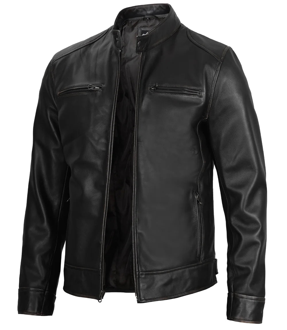 Mens cafe racer leather jacket