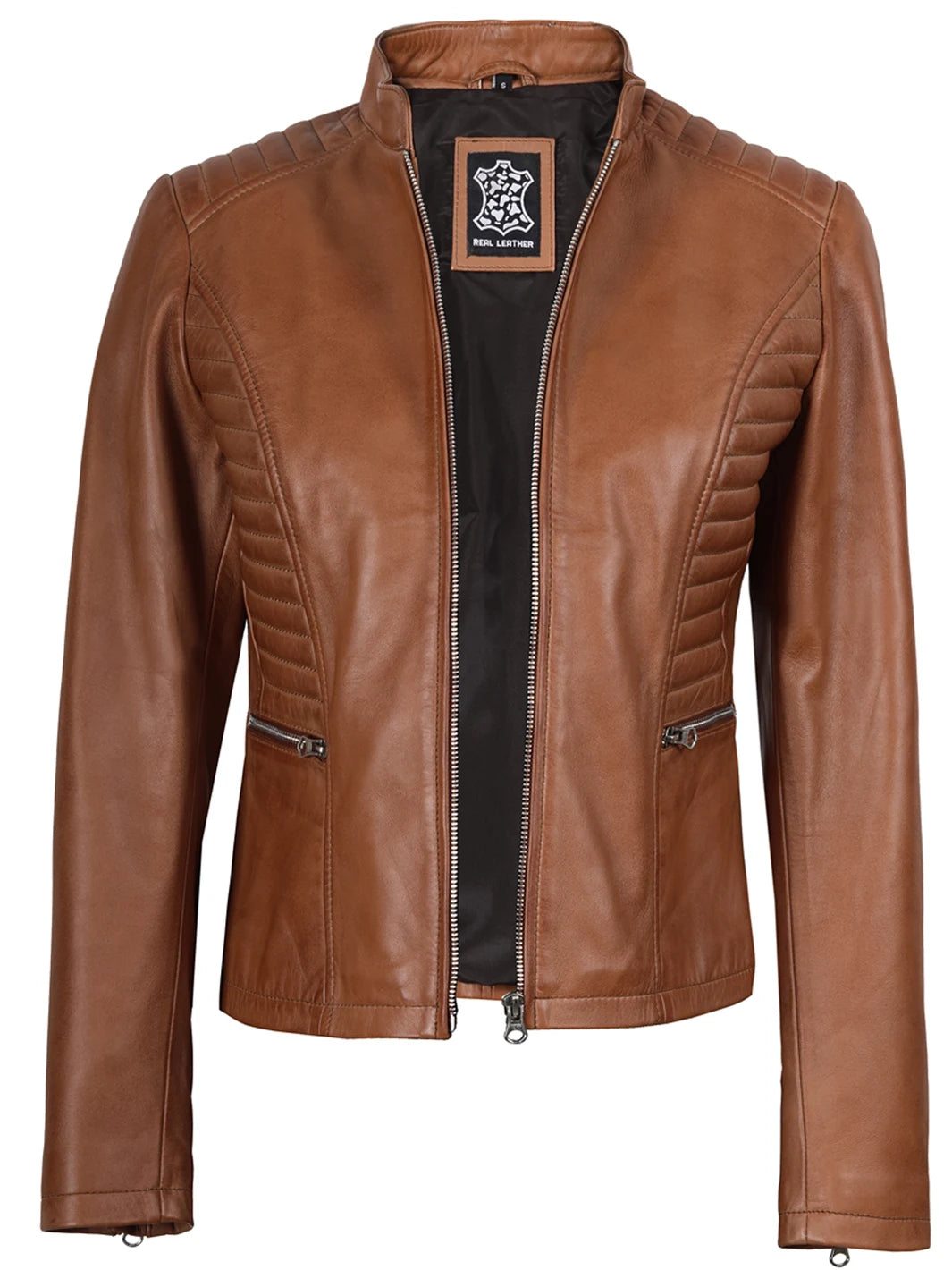 brown biker leather jacket womens 