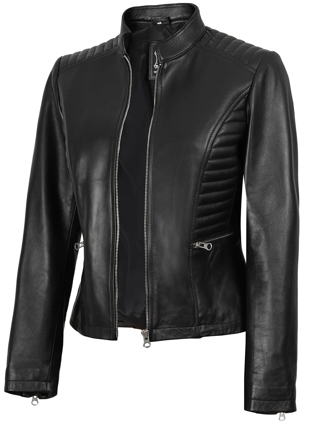 womens black leather jacket