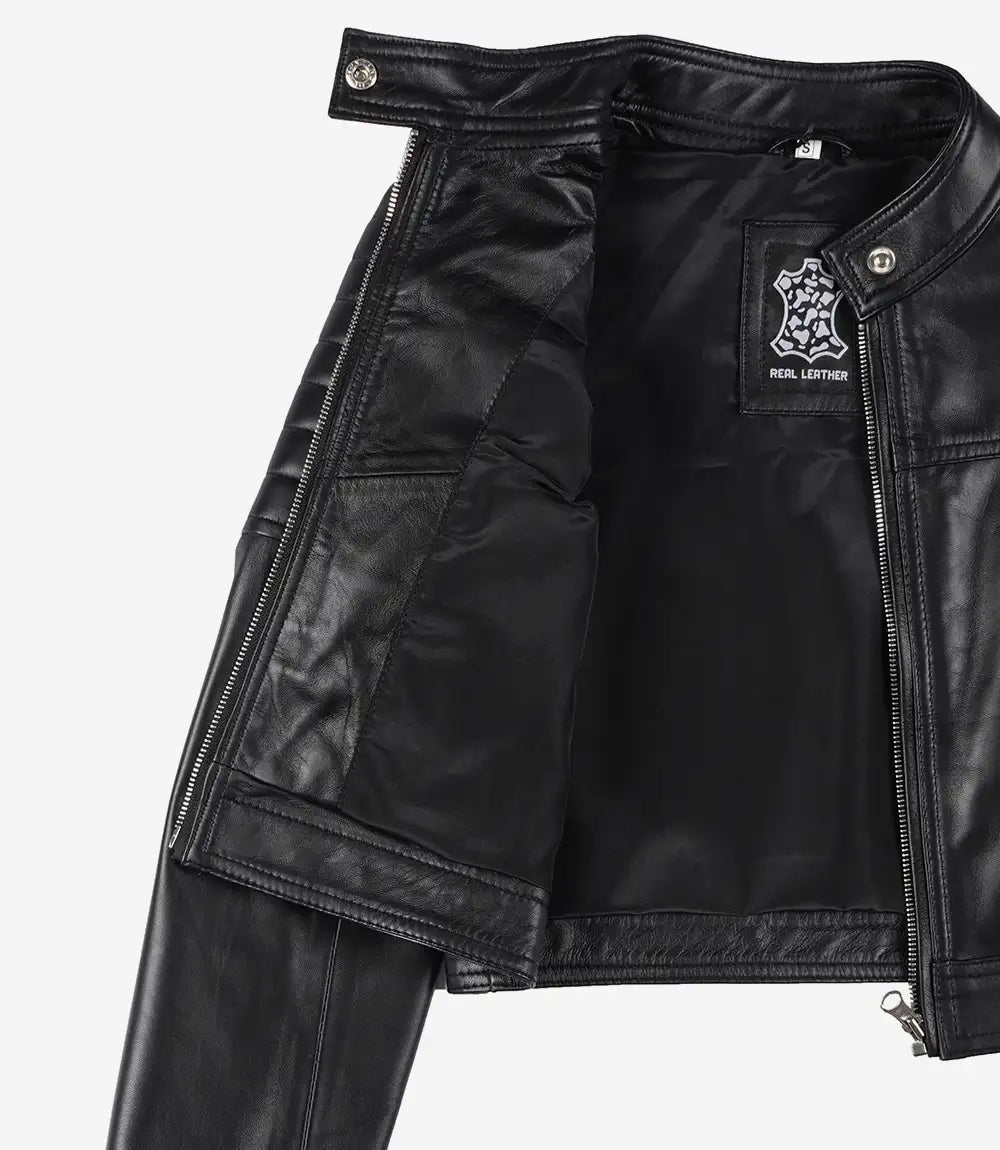 cropped leather jacket black