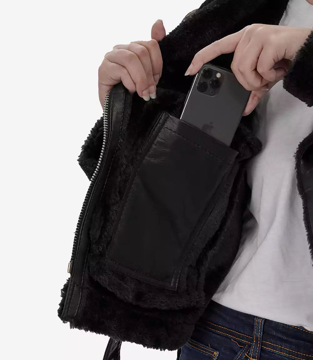 shearling leather jacket womens